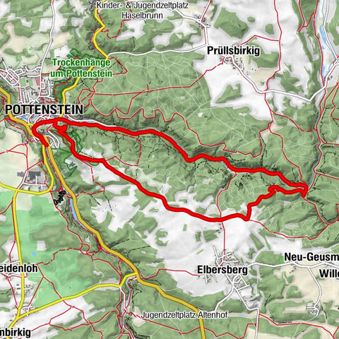 Pottenstein - oberes Püttlachtal (Marienweg) - Windloch Elbersberg - Elbersberger Kapelle - Himmelsleiter - Hohe Warte - Pottenstein