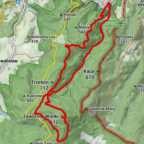 Złoty Potok - Przełęcz pod Trzeboniem - Jawornik Wielki - Góra Krzyżowa