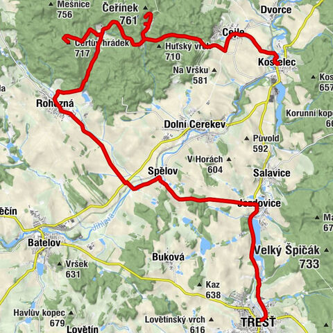 Kostelec - U Tatara - Čertův hrádek - Třešť