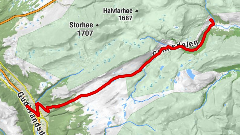 Grimsdalshytta - Verkjessætre - Dovre kyrkje - Toftemo Turiststasjon