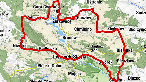 Lwówek Śląski - Kościół pw. Świętego Mikołaja - Huzarski Skok - Kościół Wniebowzięcia Najświętszej Maryi Panny