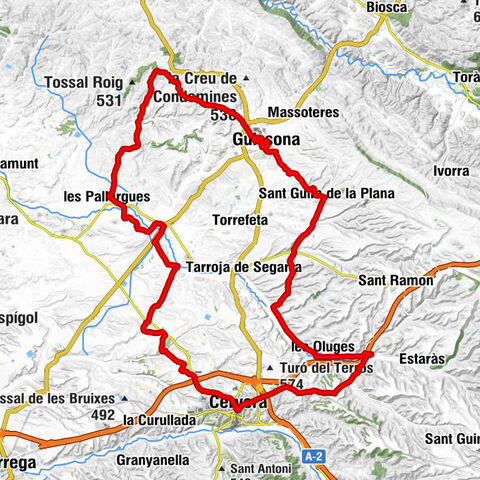Cervera - Mare de Déu de la Llet - Sant Julià - Tossal Rull
