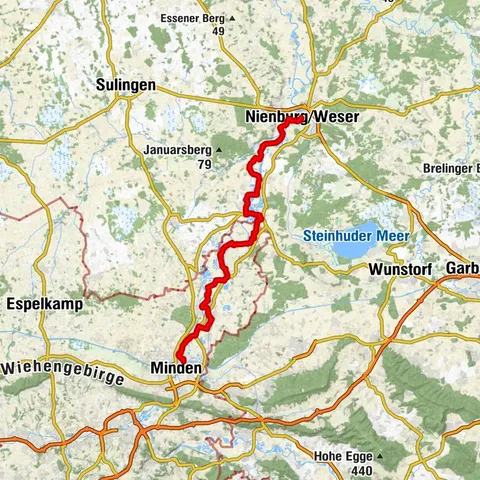 Weser-Radweg Alternativroute, 4. Etappe: Von Minden nach Nienburg