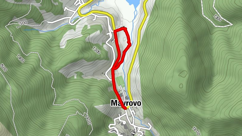 Across the bottom of the lake to the sunken church of Mavrovo